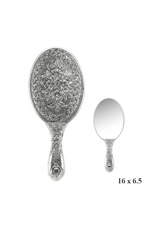 925 Ayar Gümüş Papatya Desenli El Aynası