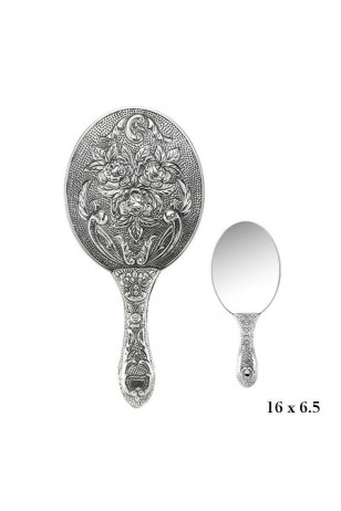 Gümüş 925 Ayar Gül Desenli El Aynası