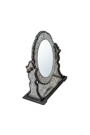 Gümüş Çiçek Desenli Oval Çift Taraflı Ayna