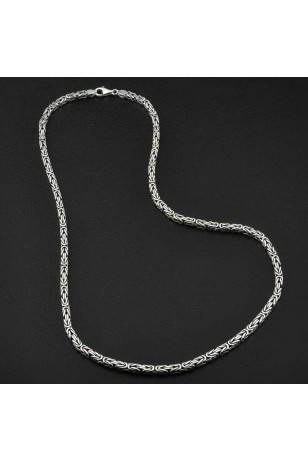 Sterling Silver 925 Byzantine Chain Necklace - Oxidied Square 10 mm