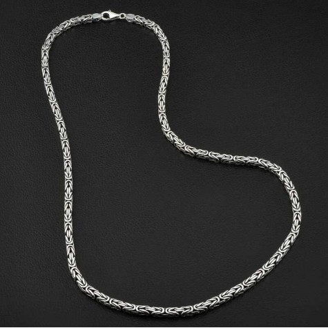 Sterling Silver 925 Byzantine Chain Necklace - Oxidied Square 10 mm