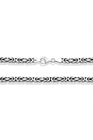Sterling Silver 925 Byzantine Chain Necklace - Oxidied Square 3 mm