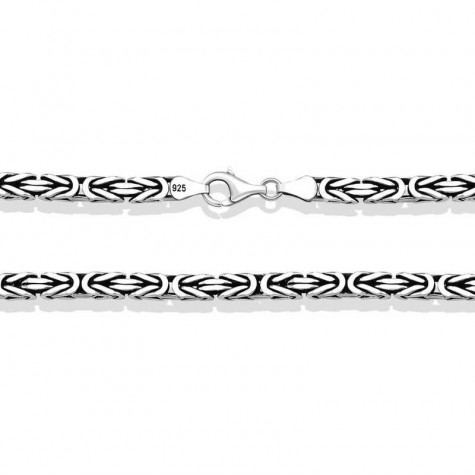 Sterling Silver 925 Byzantine Chain Necklace - Oxidied Square 6 mm