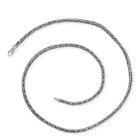 Sterling Silver 925 Byzantine Chain Necklace - Oxidied Round 6 mm