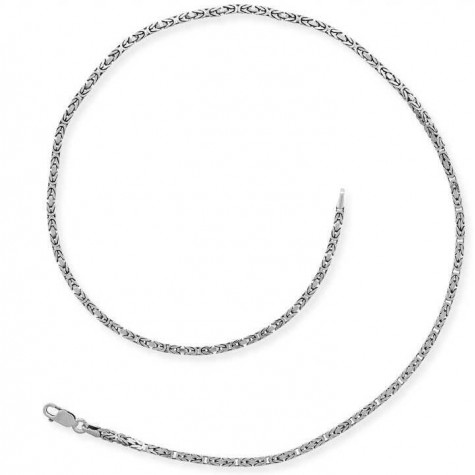 Sterling Silver 925 Byzantine Chain Necklace - Oxidied Square 8 mm