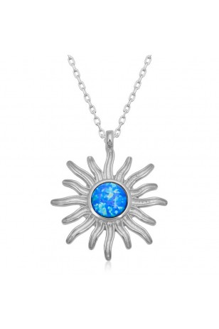 ​Gümüş Mavi Opal Taşlı Güneş Kadın Kolye